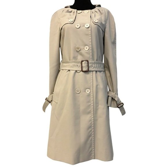 Moschino Couture Double Breasted Pleated Collar Trench Coat Nude Sz 8 US